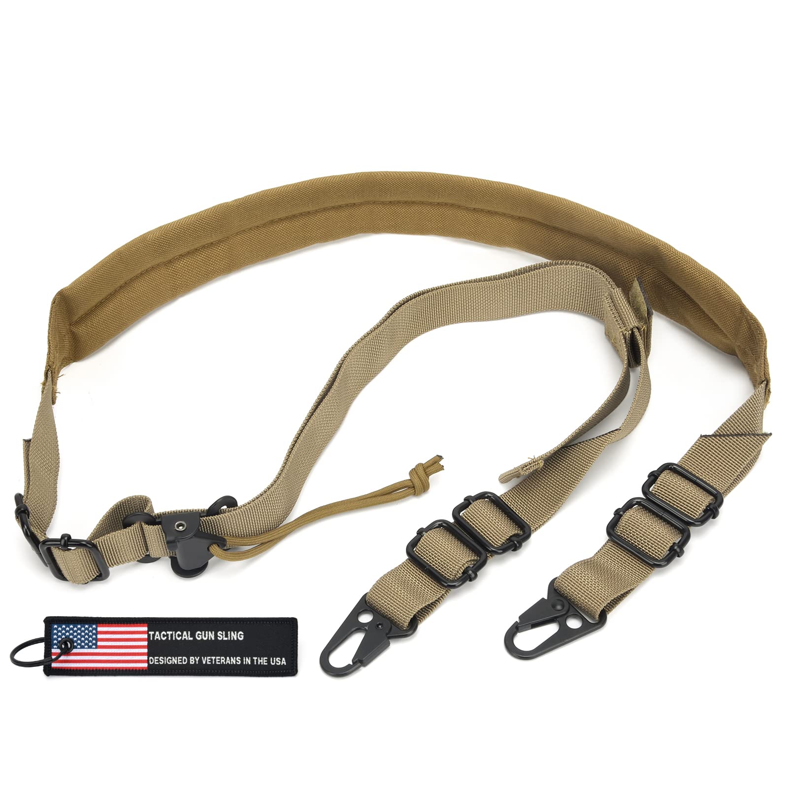 Photo 1 of WarBull Padded 2 Point Rifle Sling, Tactical Gun Sling with HK Hook, for Rifle, Shotgun, and Crossbow, Padded Sling for Hunting Shooting and Hiking Camping Climbing with Keychain Gift (Coyote Brown)