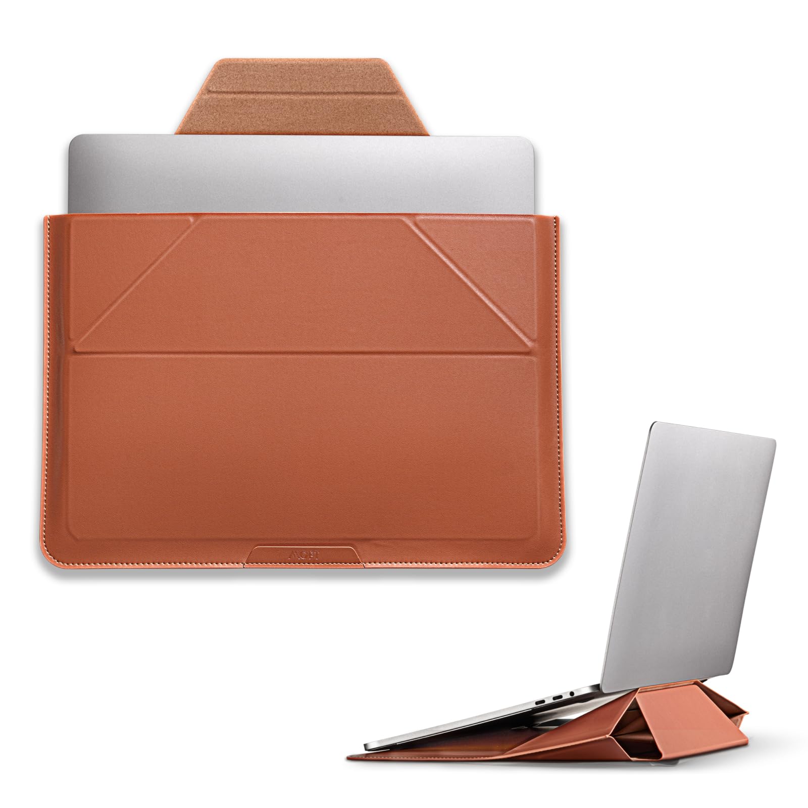 MOFT Laptop Carry Sleeve, 2-in-1 Laptop Bag & Stand for 14"MacBook Air/Pro & Dell/HP/Lenovo/Asus, Stylish Slim Computer Sleeve Bag with Expandable Storage for Computer Accessories, Brown