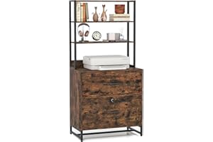 GOFLAME 2 Drawer File Cabinet with Open Shelves, Letter Size Large Modern Filing Cabinet Printer Stand with Lock, Anti-tip De