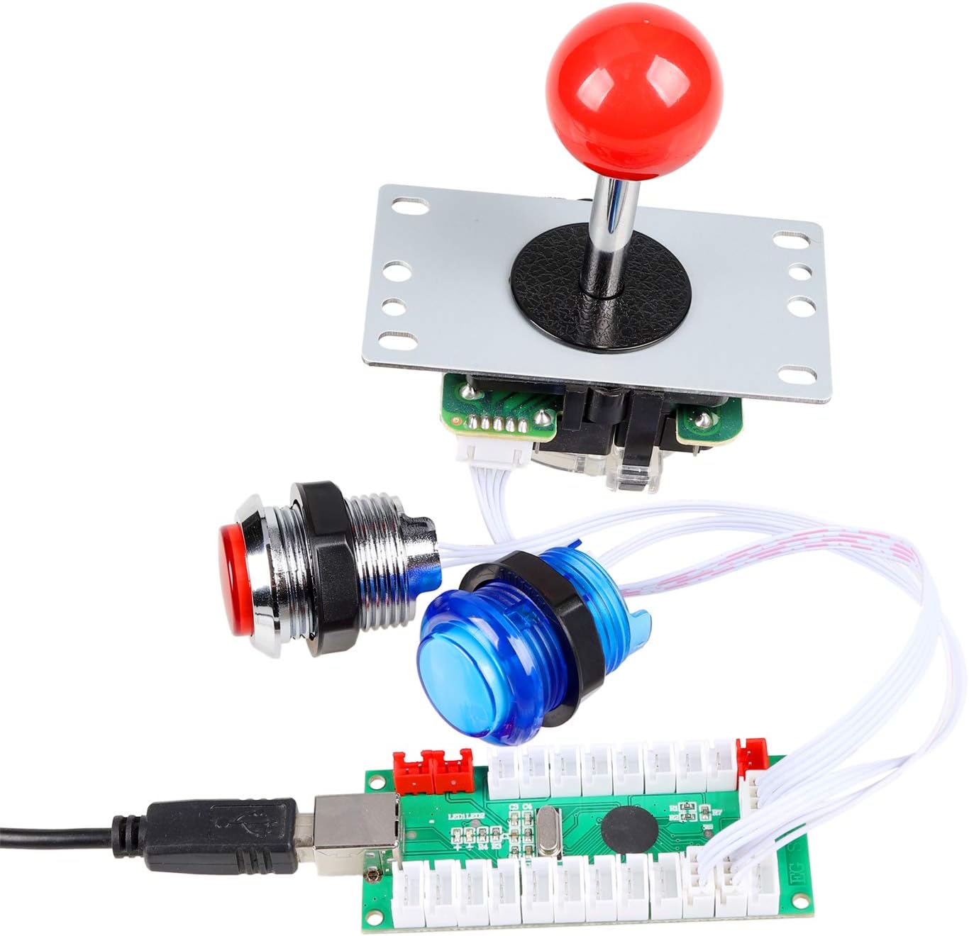 Fosiya 2 Player Arcade Joystick LED Chrome Buttons for PC Arcade Gamepads & Standard Controllers DIY Games MAME Kit (Chrome Red & Blue Buttons): Computers & Accessories
