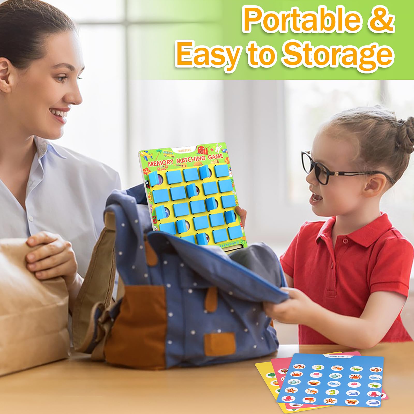 Matching Memory Game for Kids Ages 4-8, Flip to Win Wooden Board Games, Toddler Travel Toys for 3 4 5 6 7 8 Years Old Boys Girls, Road Trip Essentials, Airplane, Car Activity Easter Gifts
