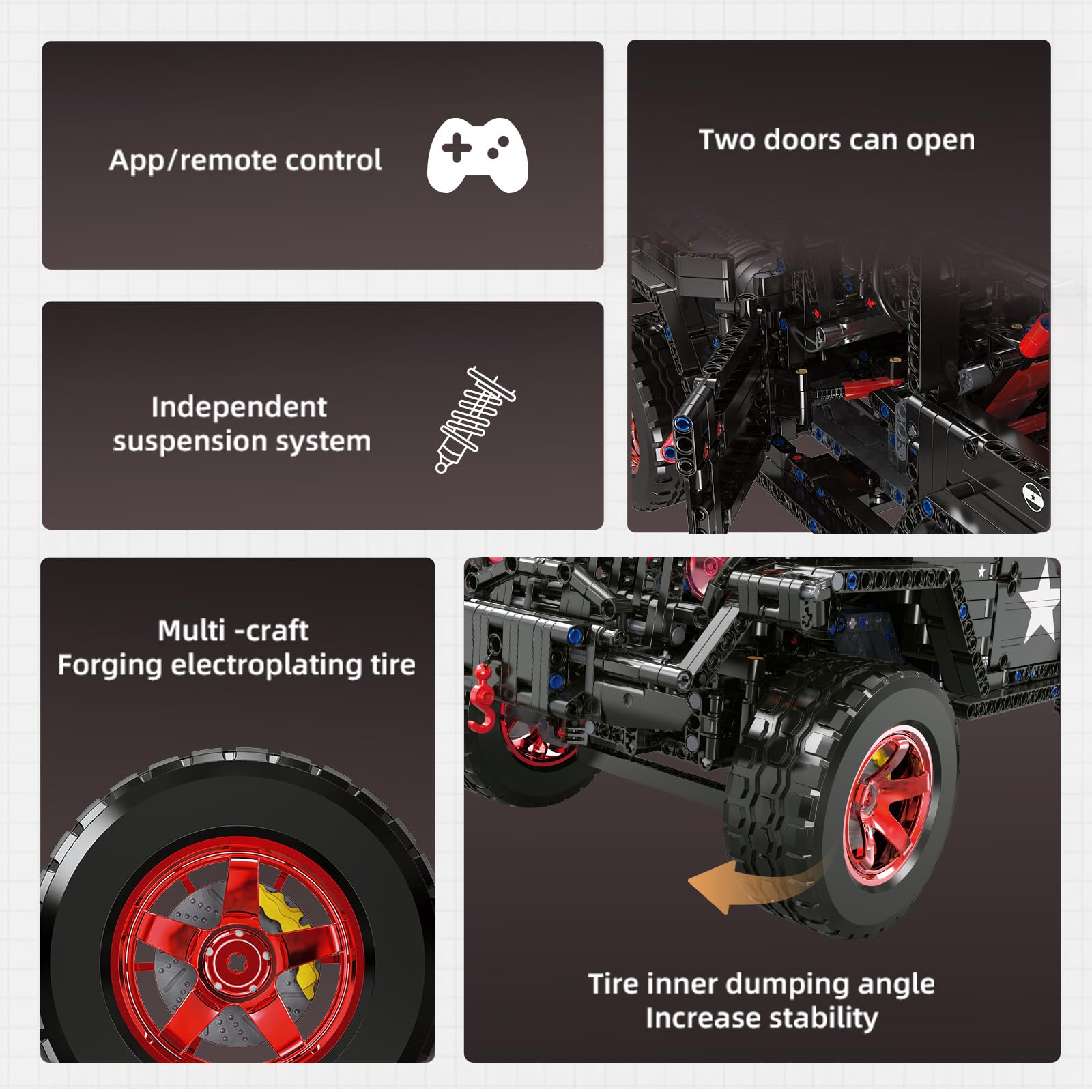 MOCBROPCS Off-Road SUV Wrangler Black Warrior Building Kits, 1/8 Scale Pickup Truck Car, Challenge Building Blocks Toys, Gift for Technical Enthusiasts Adults & Teens Boys Age 14+ (2272PCS)