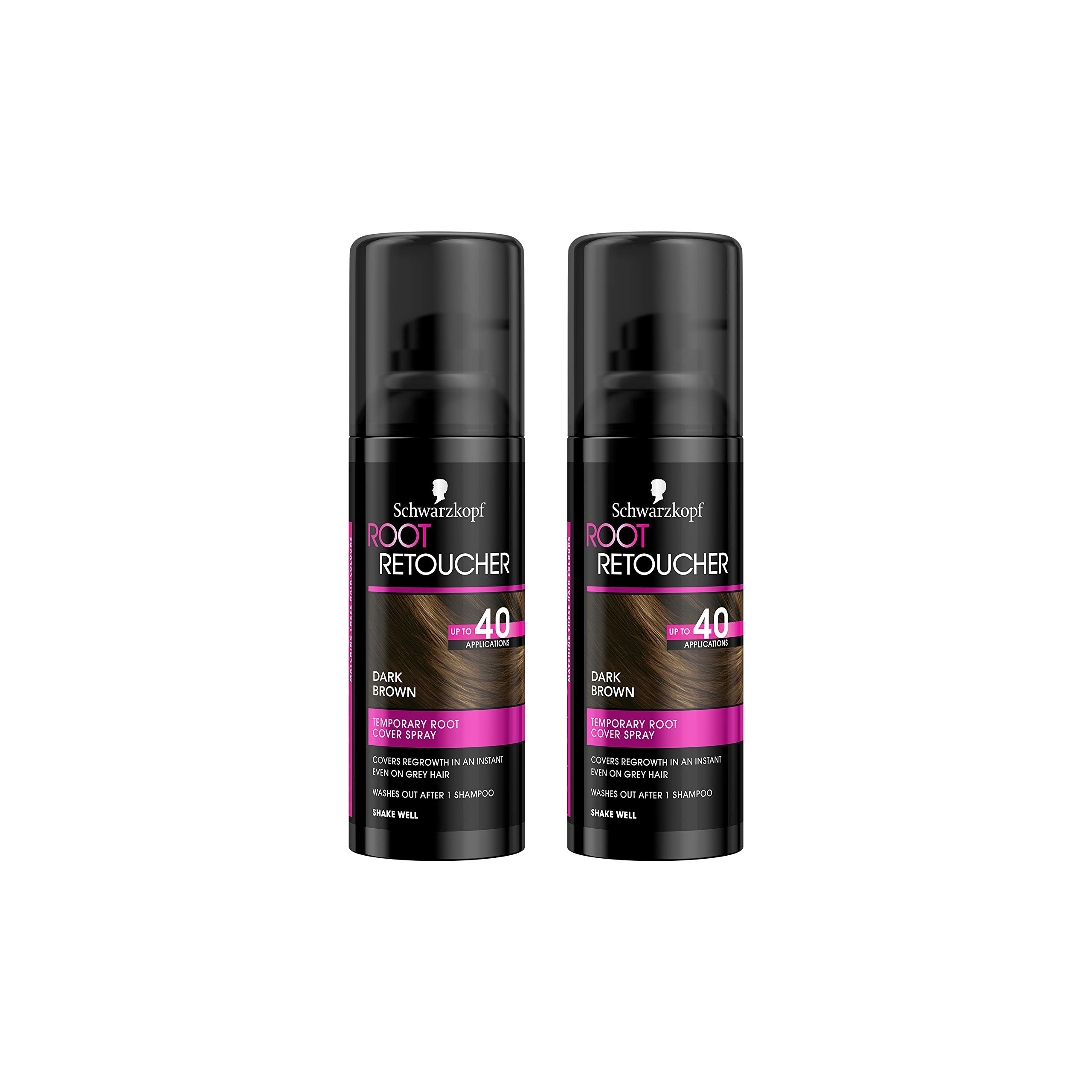 Schwarzkopf Root Retoucher, Instant Temporary Hair Dye Spray for Brunette Regrowth, Dark Brown Duo Box