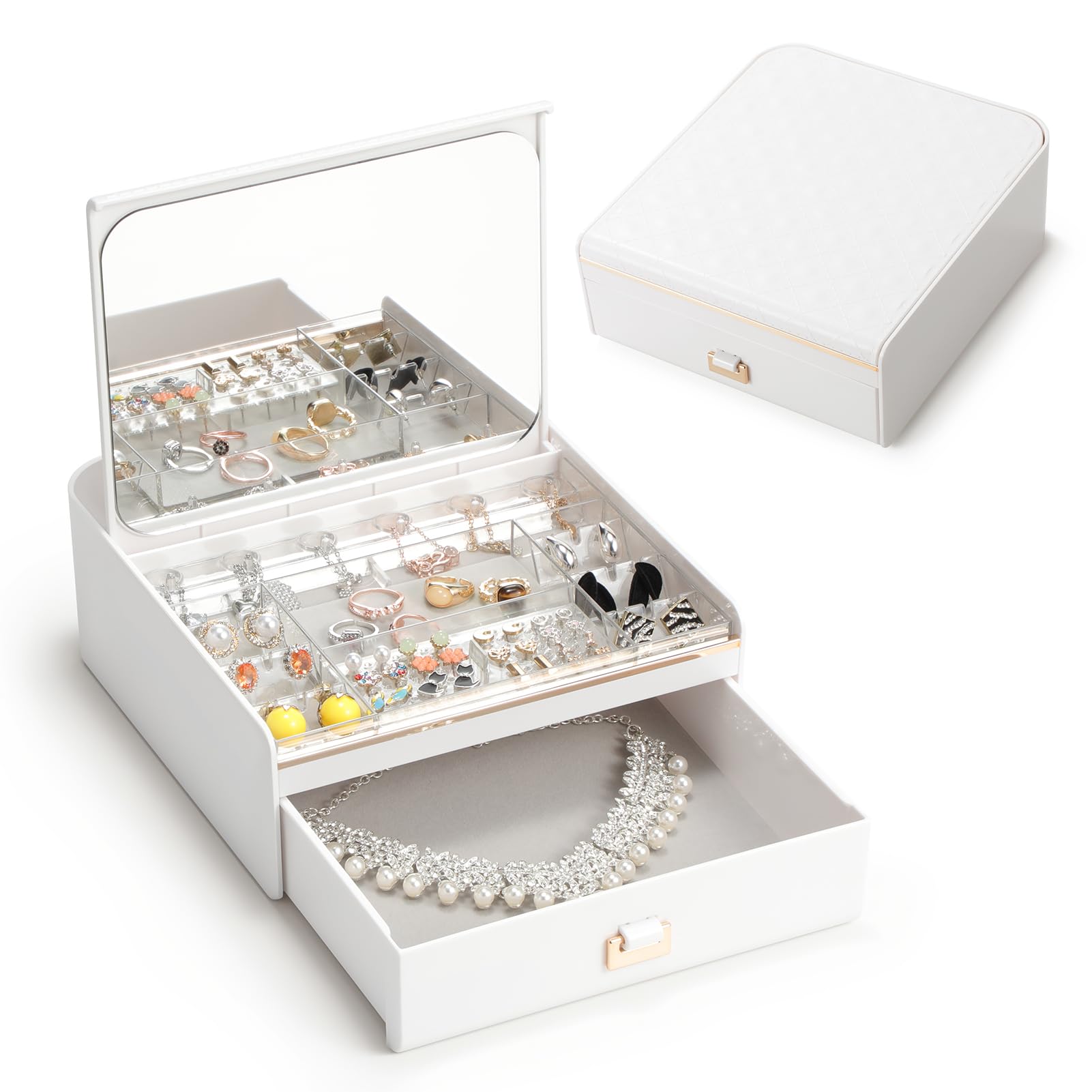LAMU Jewelry Box for Women,ABS Plastic Jewelry Organizer with Mirror ...