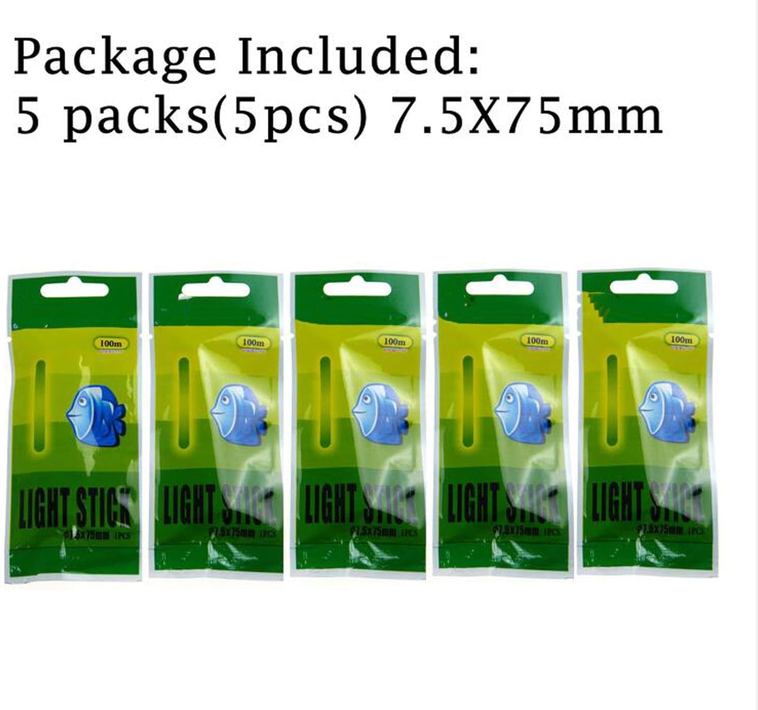 5 Packs Fishing Glow Stick 6.0X50MM 4.537MM 7.575MM 3.025MM Night Fishing Float Glow Lighting Stick Wand Green Chemical Stick