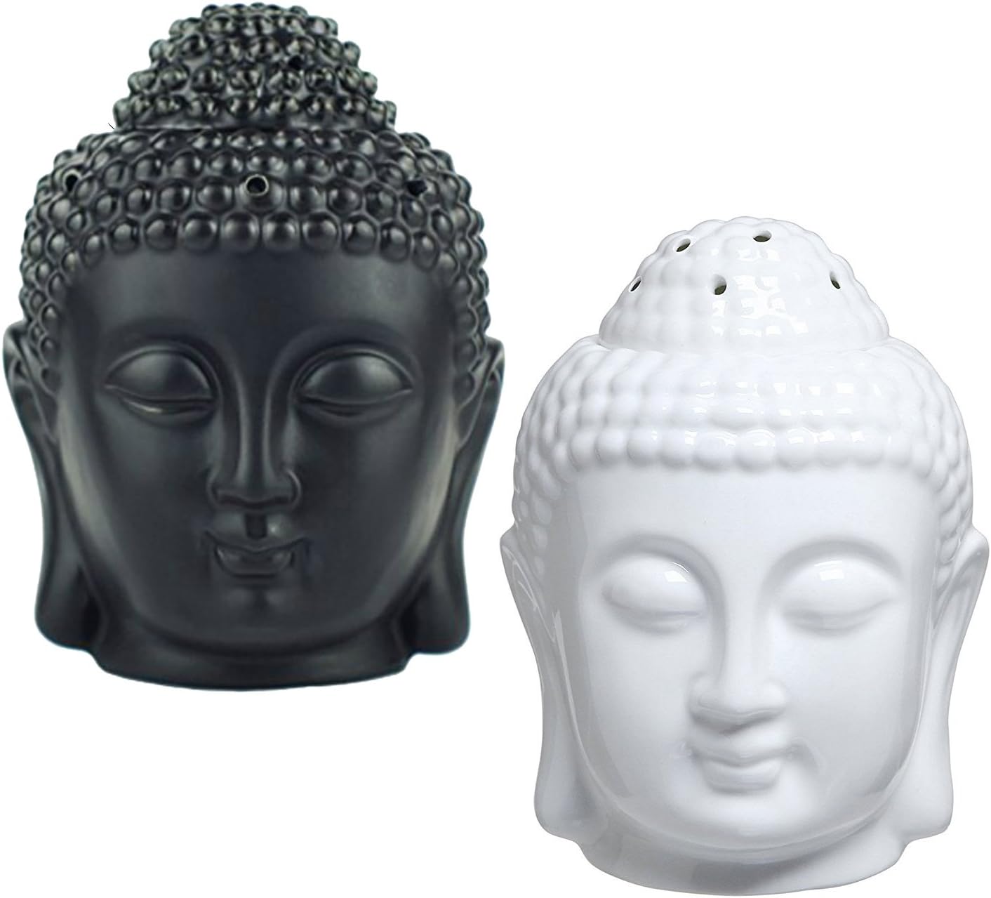 Moylor Buddha Head Statue Oil Burner Translucent Ceramic Aromatherapy Diffusers and Home Decor (White & Black)