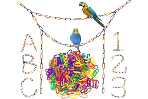 Hyamass 200-Piece Rainbow Plastic Chain Links & Toys - Interlocking C-Clip Bird Cage Accessories for Parakeets, Sugar Gliders, Small Pets (Climbing/Swinging Toys)