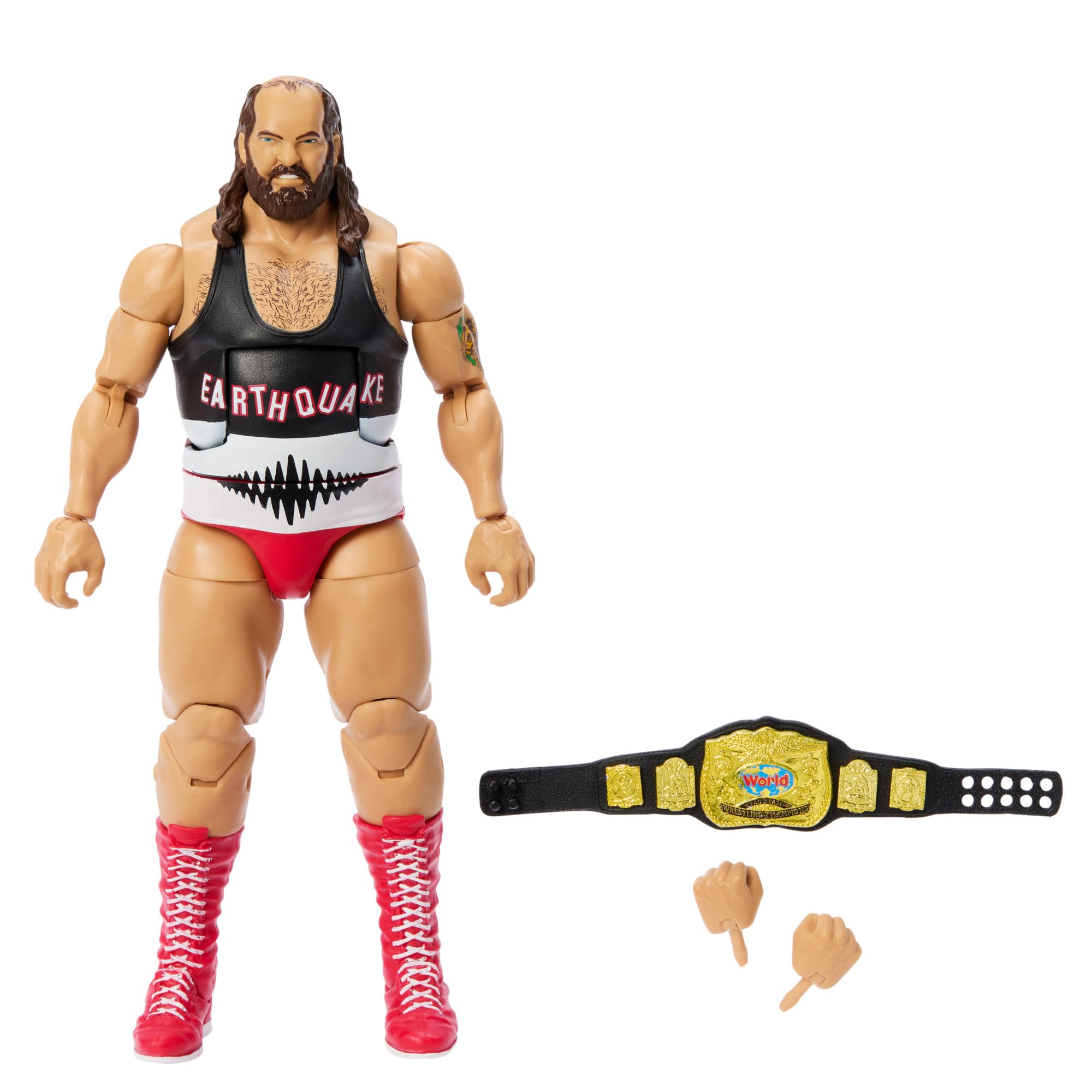 WWE Elite Action Figure & Accessories, 6-inch Collectible Earthquake with 25 Articulation Points, Life-Like Look & Swappable Hands, HVY88