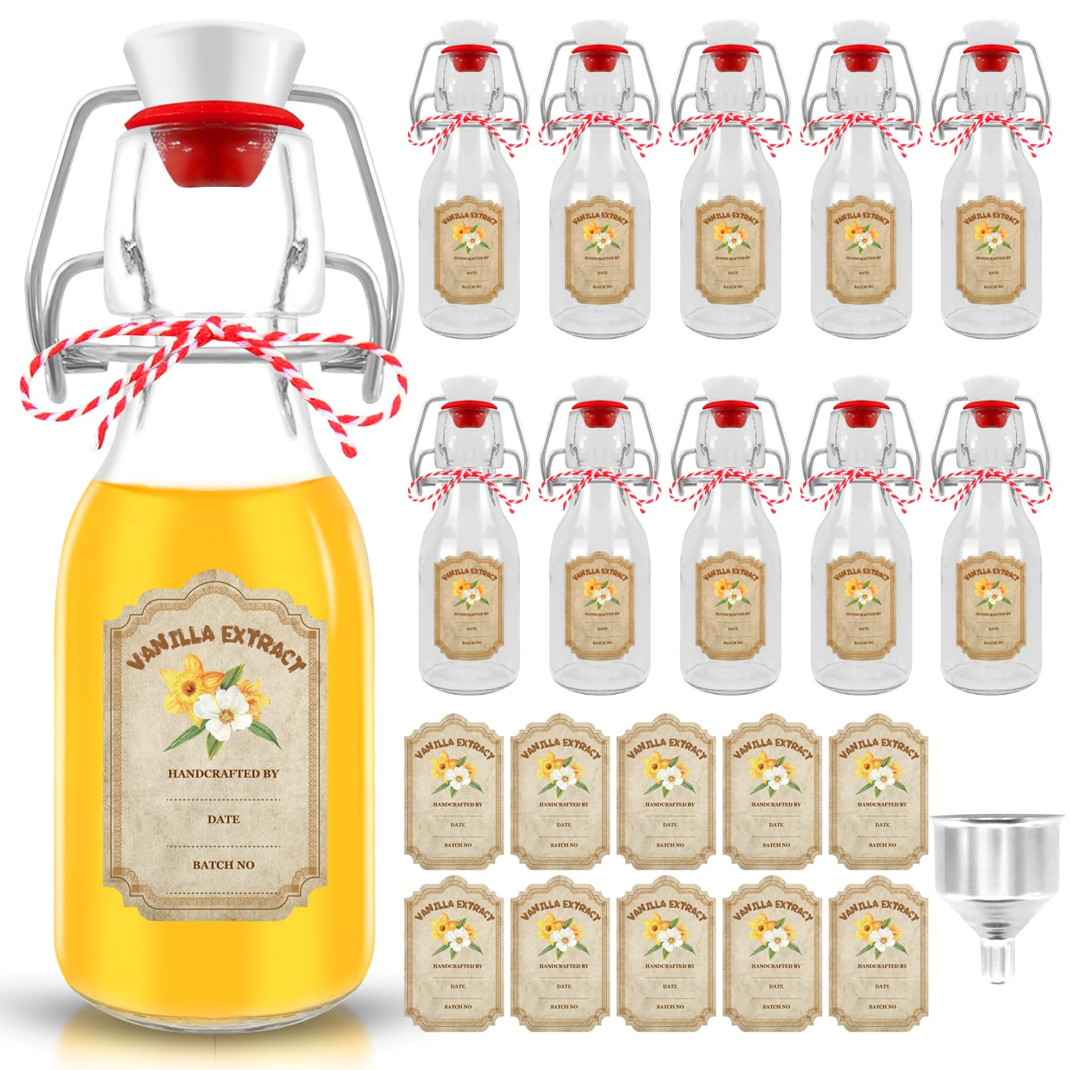 Photo 1 of 10 pack Vanilla Extract Bottles ?Flip Top vanilla bottles,10 pcs Vanilla Extract Stickers for homemade vanilla extract bottles Syrup Gift Glass Food Storage Canister Set (Transparent , 4oz-10pack)