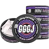 GGGJ Plant-Based Nootropic Energy Pouches with 100mg Natural Tea Caffeine, Rhodiola Rosea, Alpha GPC, Ashwagandha, L-Theaine - 5 cans of 15 Pouches (Black Cherry)