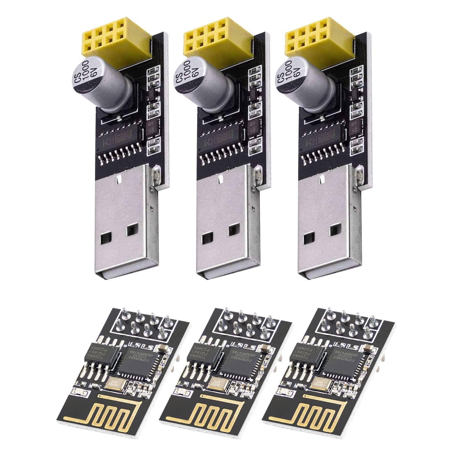 AZDelivery 3 x ESP8266 ESP-01S Serial Wireless WLAN WiFi Transceiver Module 1MB Flash 80MHz with CH340G USB Converter Adapter compatible with Arduino and Raspberry Pi Including E-Book!