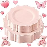 COLOSUS 60 Pack Pink Plastic Plates Set for 30 Guest,Pink Party Plates,Heavy Duty Pink Plates,include 30 Dinner plates& 30 Salad/Dessert plates for Party,Spring,Wedding,Birthday,Valentines,Easter Day