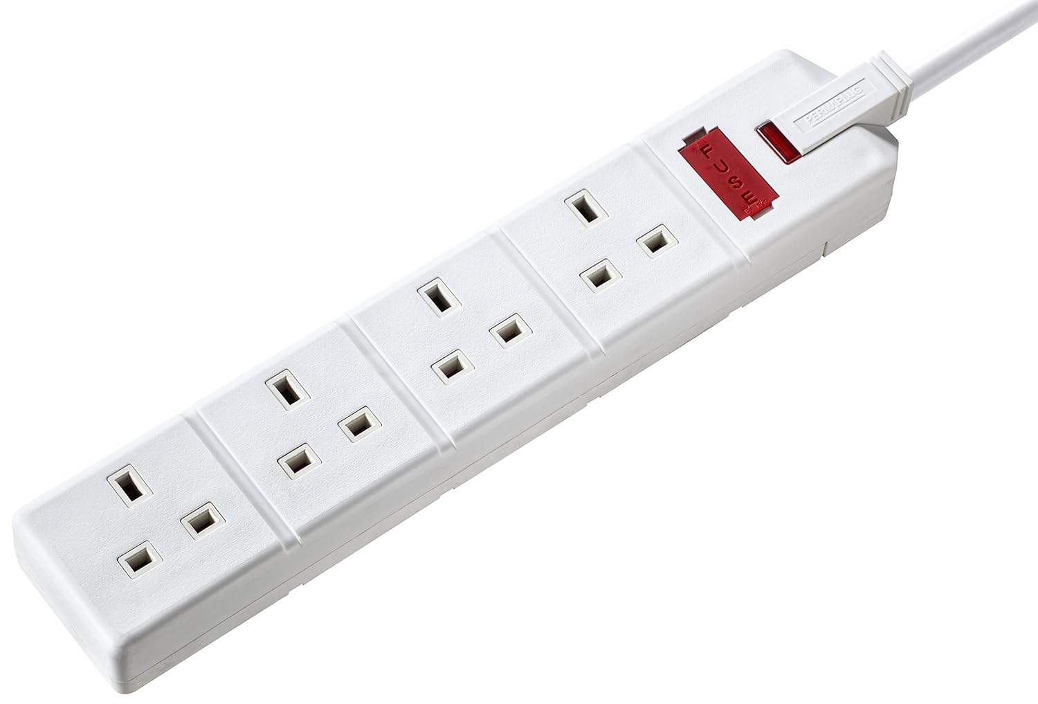 Masterplug Four Socket Extension Lead with Power Indicator, 4 Metre, White Amazon.co.uk DIY