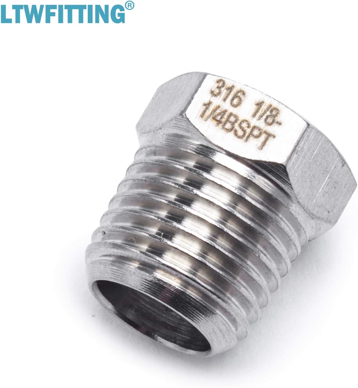 LTWFITTING Stainless Steel 316 Pipe Hex Bushing Reducer Fittings 1/4-Inch Male BSPT x 1/8-Inch Female BSPP Air Fuel Boat (Pack of 5) - Image 3