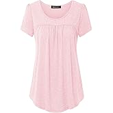 Vinmatto Women's Scoop Neck Pleated Blouse Top Tunic Shirt