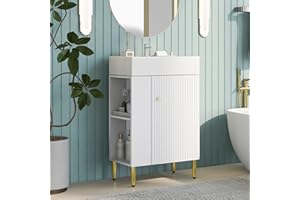RITSU 22Inch Vanity, Combo, Bathroom Cabinet, Single Ceramic Sink,for Small Space，Left Side Storage,White