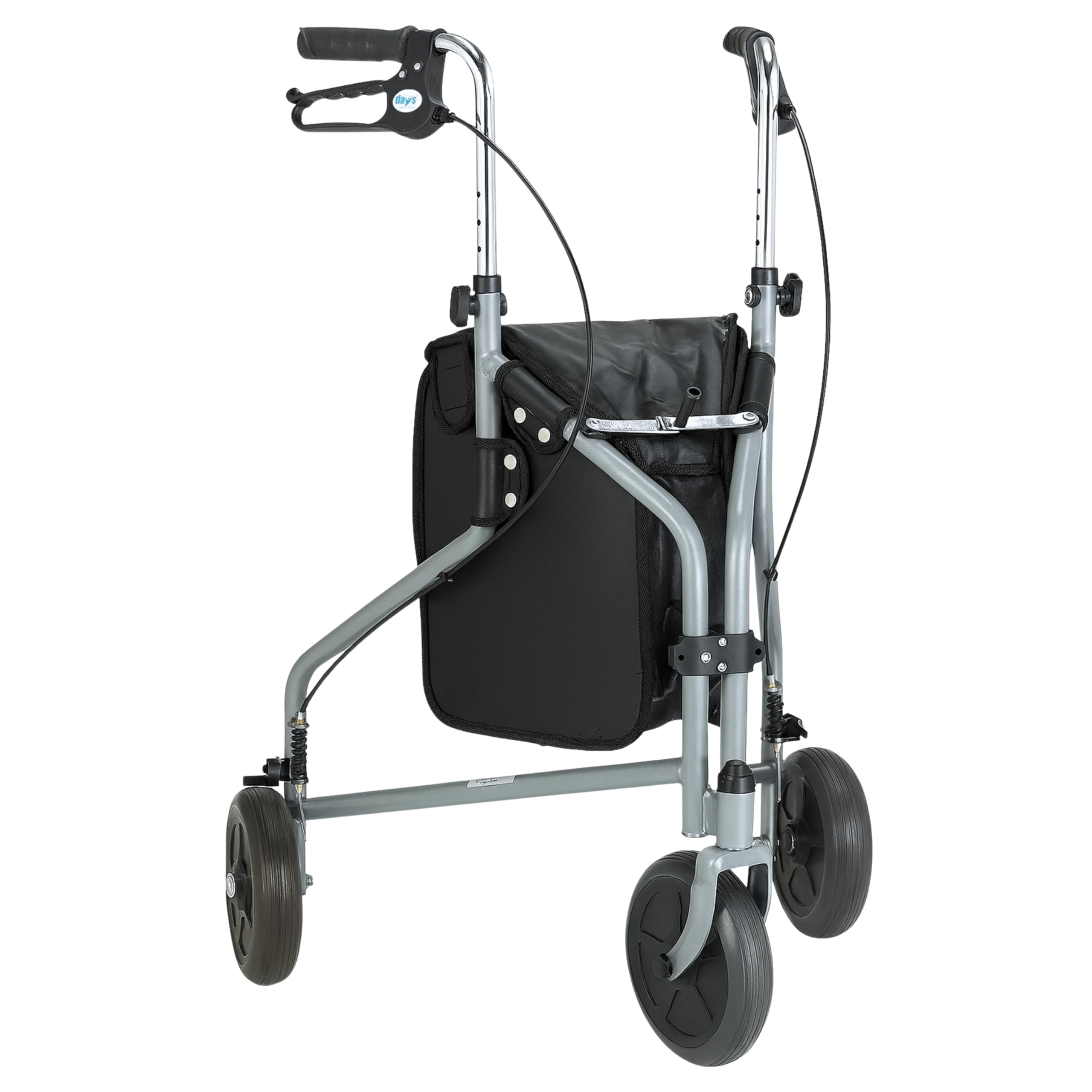 Days Tri Wheel Folding Walker with Loop and Lockable Brakes, Mobility Aid, Easy to Manoeuvre & Height Adjustable, For Eldery and Disabled Users, Grey