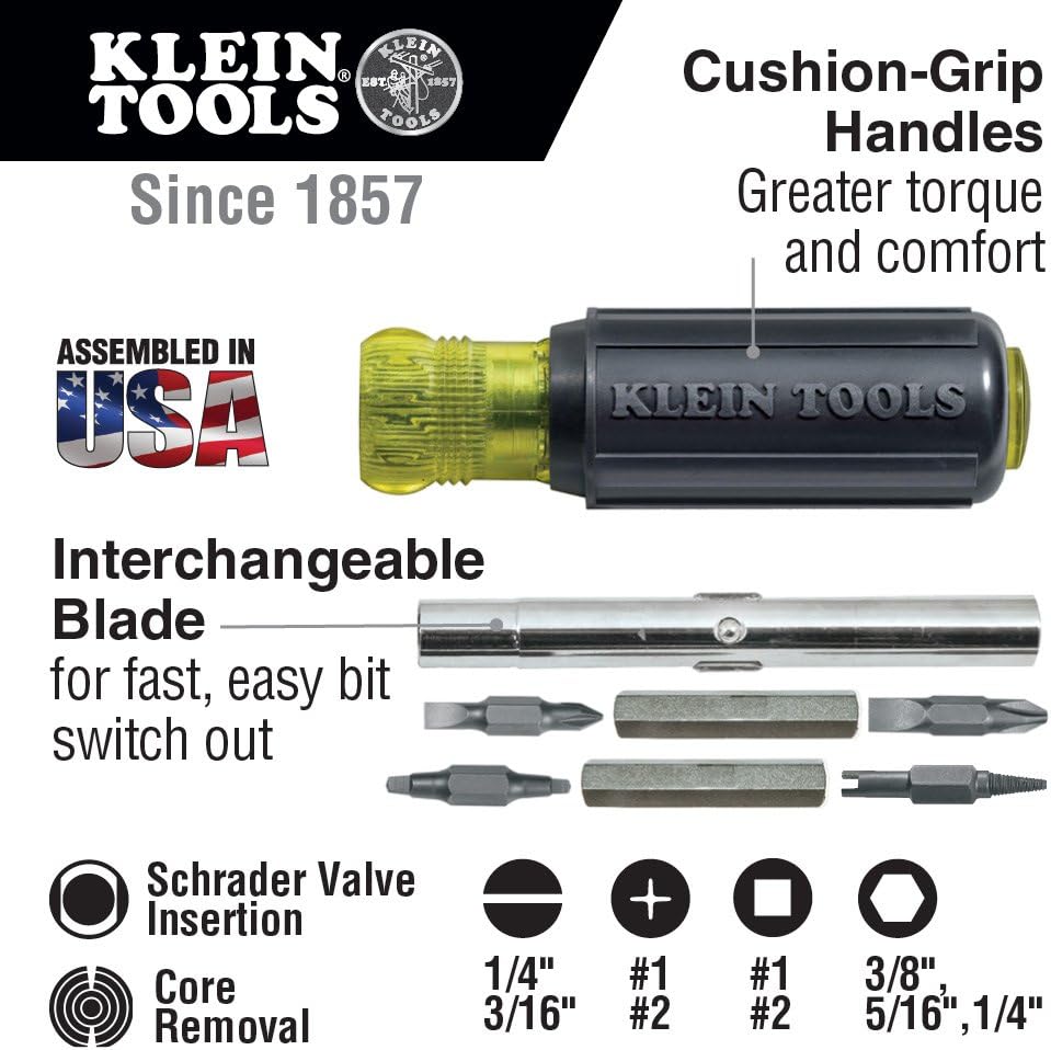 Klein Tools 32527 Schrader 11-in-1 Screwdriver/Nut Driver, Black - Hvac Tools - 