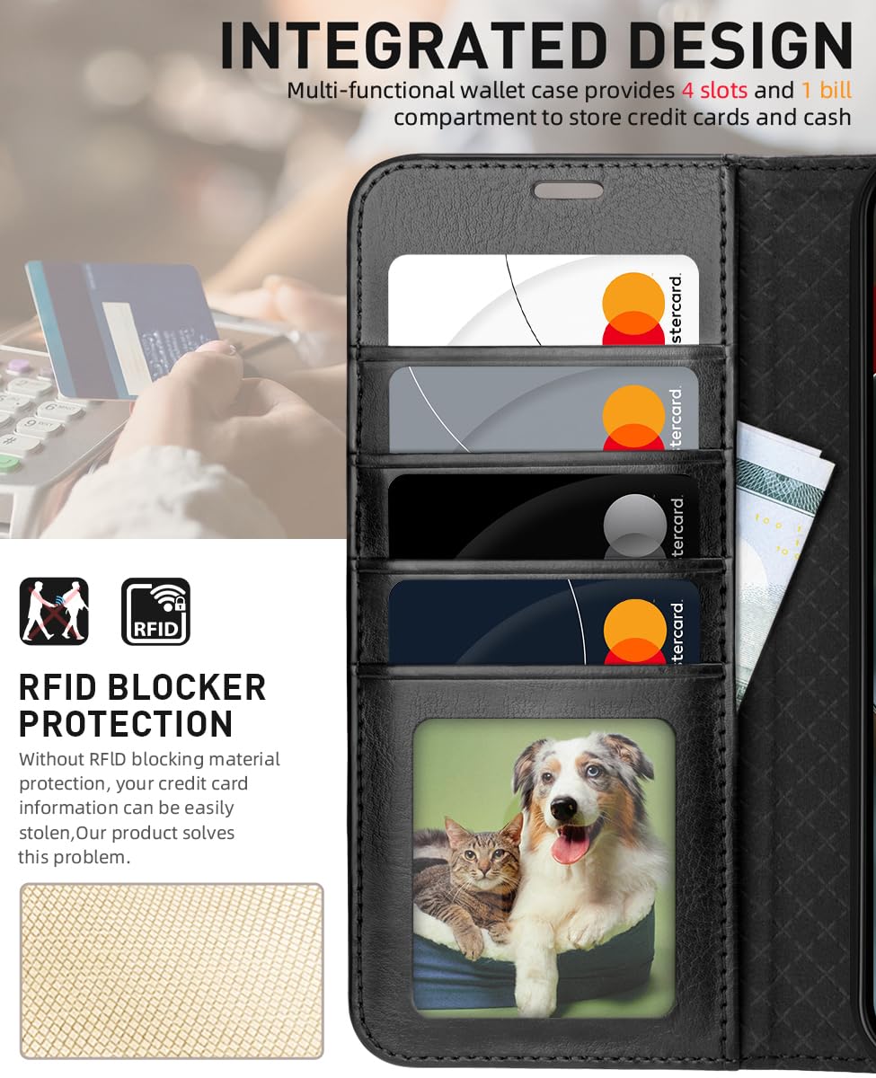 OCASE Kompatibel für Google Pixel 10 Pro XL Hülle PU Leder [Standfunktion] [Kartenfach] [RFID-Sperrung Schützt] Handyhülle Lederhülle Klapphülle Kartenfach Flip Cover Schwarz 4