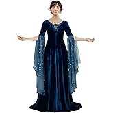 daizbella Renaissance Dress Women Retro Elegant Velvet Gown Medieval Dress Fantasy Medieval Costume