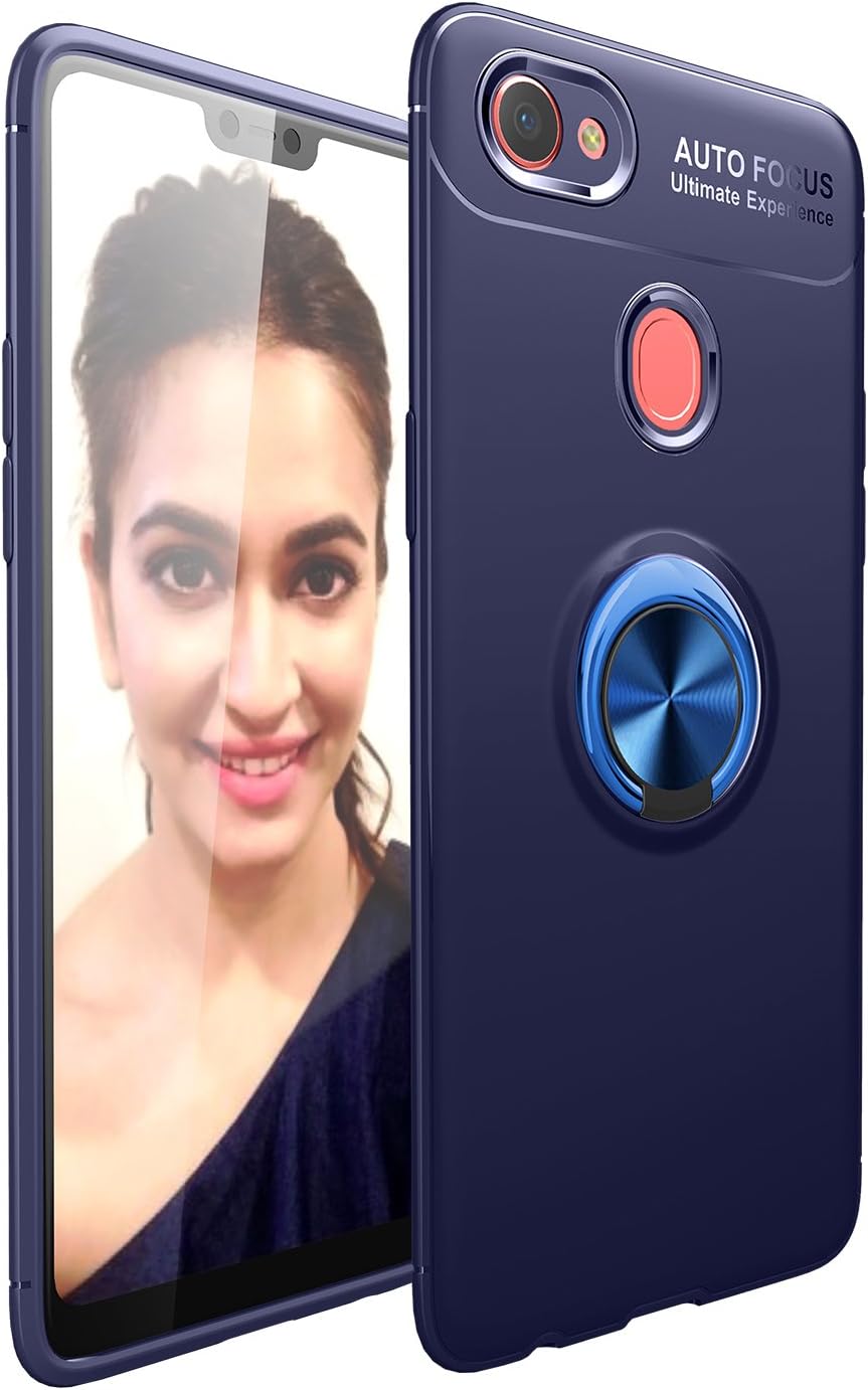 Oppo F7 Case, Premium TPU Bumper Ultra Slim Fit Flexible Phone Case Cover, Metal 360 Degree Swivel Magnetic Ring Buckle for Oppo F7 (Blue)