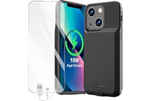 GIN FOXI Fast Charging Battery Case for iPhone 13/13 Pro/14/14 Pro, 15W Wireless Charger Slim Travel 7000mAh Power Bank Anti-Slip TPU Extra Pack for iPhone 13/13Pro/14/14Pro, Black (6.1”)