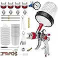 MTJNYZA HVLP Paint Sprayer Kit with 10pcs 600ML Mixing Quick Cup,Paint Spray Gun Set with 4 Nozzles 1.4/1.7/2/2.5mm &Pressure Gauge，Needle Scraper,Automotive Gravity Feed Spray Paint Gun Kit
