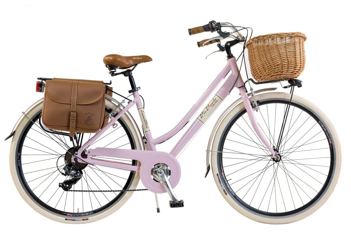 Via Veneto Vintage City Bike For Women - Pink Steel Frame, 28" Wheels, 6-Speed