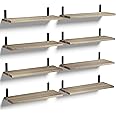 Boswillon Floating Shelves Set of 8, Rustic Hanging Wood Shelves for Wall Decor, Wall Mounted Shelves for Storage Bedroom, Bathroom, Living Room - Carbonized Black