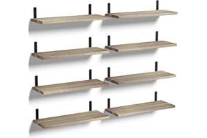 Boswillon Floating Shelves Set of 8, Rustic Hanging Wood Shelves for Wall Decor, Wall Mounted Shelves for Storage Bedroom, Bathroom, Living Room - Carbonized Black