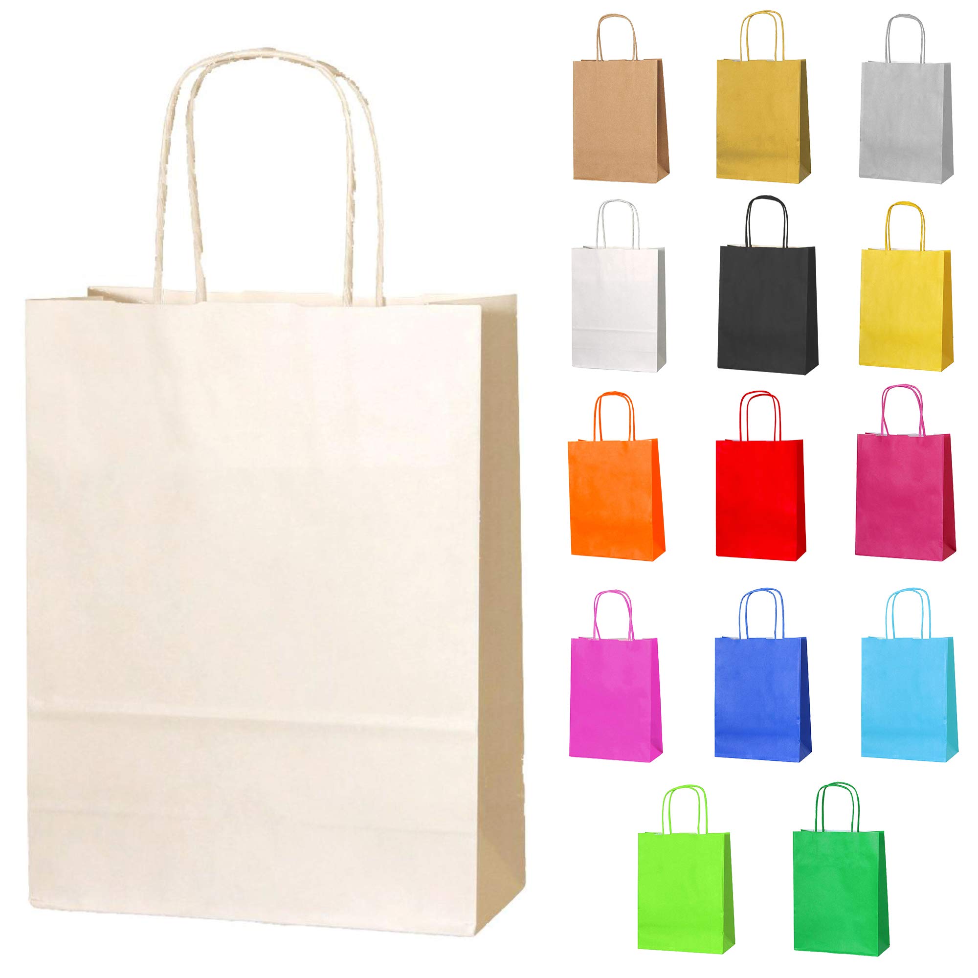Thepaperbagstore 30 Cream Small Paper Party Bags With Handles - 18x22x8cm - Colourful Paper Gift Bags for Kids and Adults Parties, Birthdays, Weddings, Baby Showers, Hen Parties and Sweets