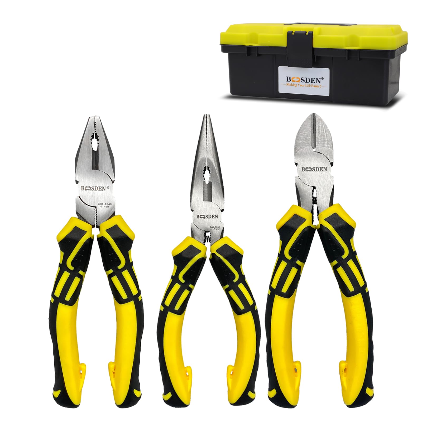 BOOSDEN 3 PCS Pliers Tool Set, 6" Needle Nose Pliers, 6" Diagonal Cutters, 6" Linesman Pliers for Basic Repair, DIY Projects and Home Maintenance