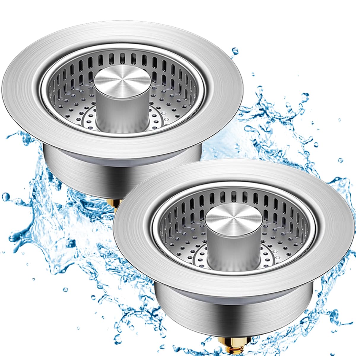 Photo 1 of 2 Pcs 3 in 1 Kitchen Sink Drain Strainer,Universal Stainless Steel Kitchen Sink Stopper, Pop Up Anti-Clogging for 3-1/2 Inch US Standard Sink Drain Strainer