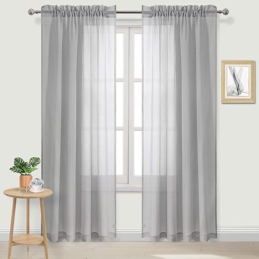 Amazon Com Dwcn Grey Sheer Curtains Semi Transparent Voile Rod