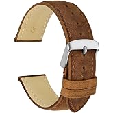 WOCCI 18mm Genuine Leather Watch Band with Silver Buckle (Caramel Brown)