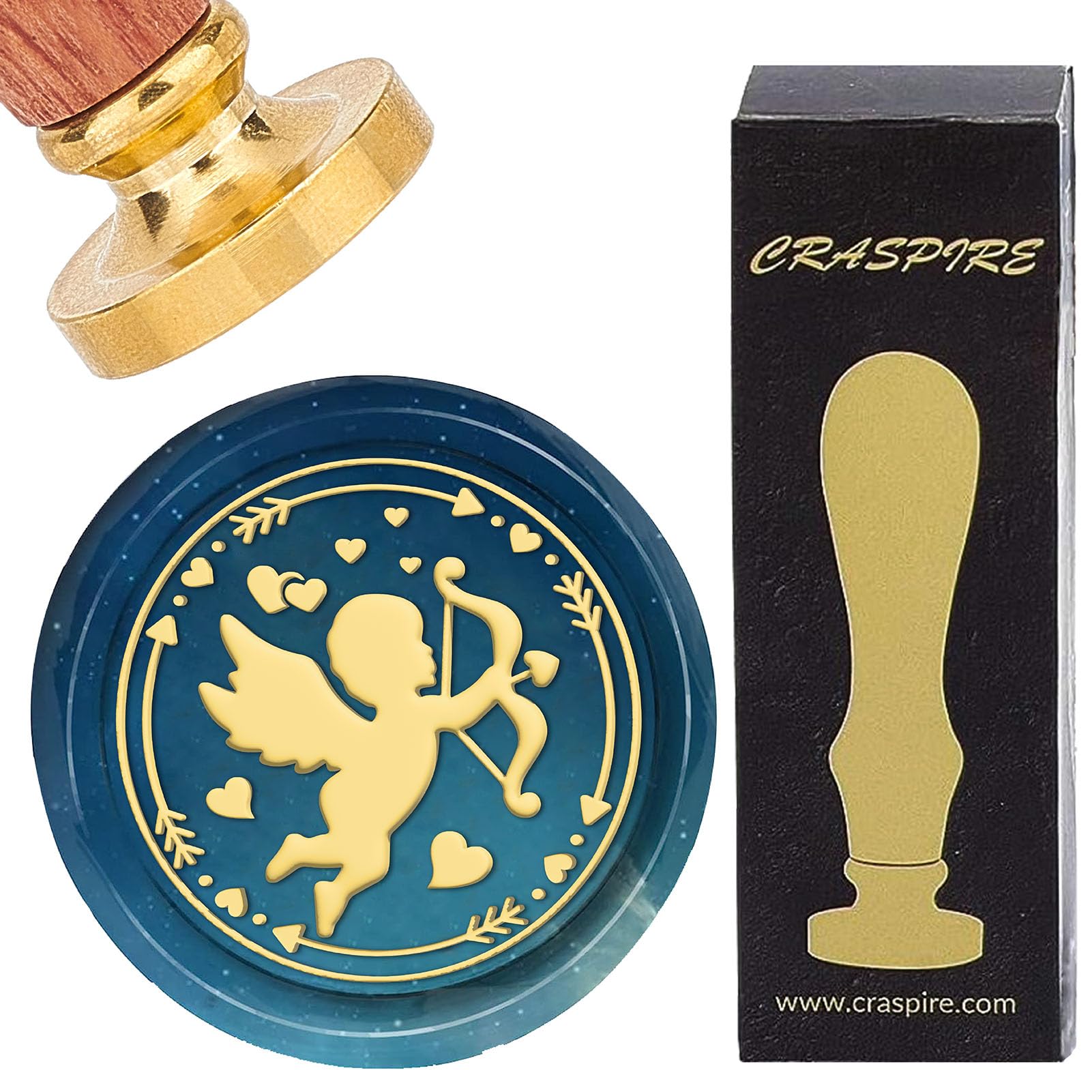 CRASPIRE 25mm Cupid Wax Seal Stamps Valentine's Day Sealing Wax Stamp Heart Removable Brass Head with Rosewood Handle for Envelopes Wedding Invitations Letters Wine Packages Christmas