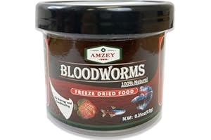 Amzey Blood Worms 0.35oz -100% Natural Freeze Dried Blood Worms - Aquarium Fish Food - High Protein Food for Betta Fish, Food for Goldfish, Cichlid, Guppy, Discus, Turtle