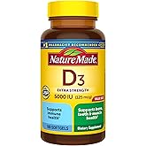 Nature Made Vitamin D3 5000 IU (125 mcg) Softgels, Extra Strength Vitamin D Supplement for Bone and Immune Health Support, 180 Count, 180 Day Supply