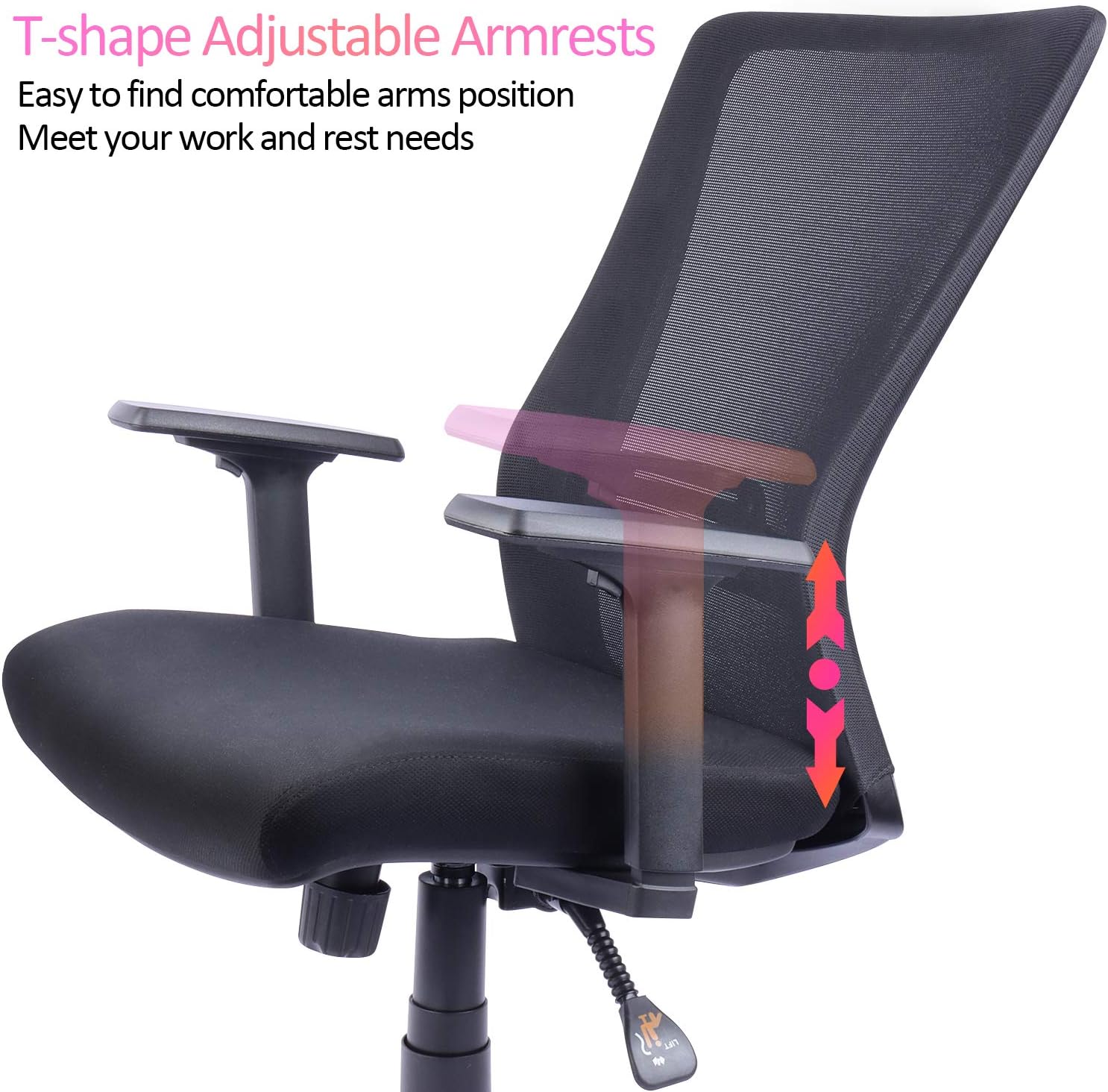High-Back Ergonomic Office Chair Mesh Computer Desk Chair with Adjustable Arms, Seat Height and Lumbar Support (Black): Kitchen & Dining