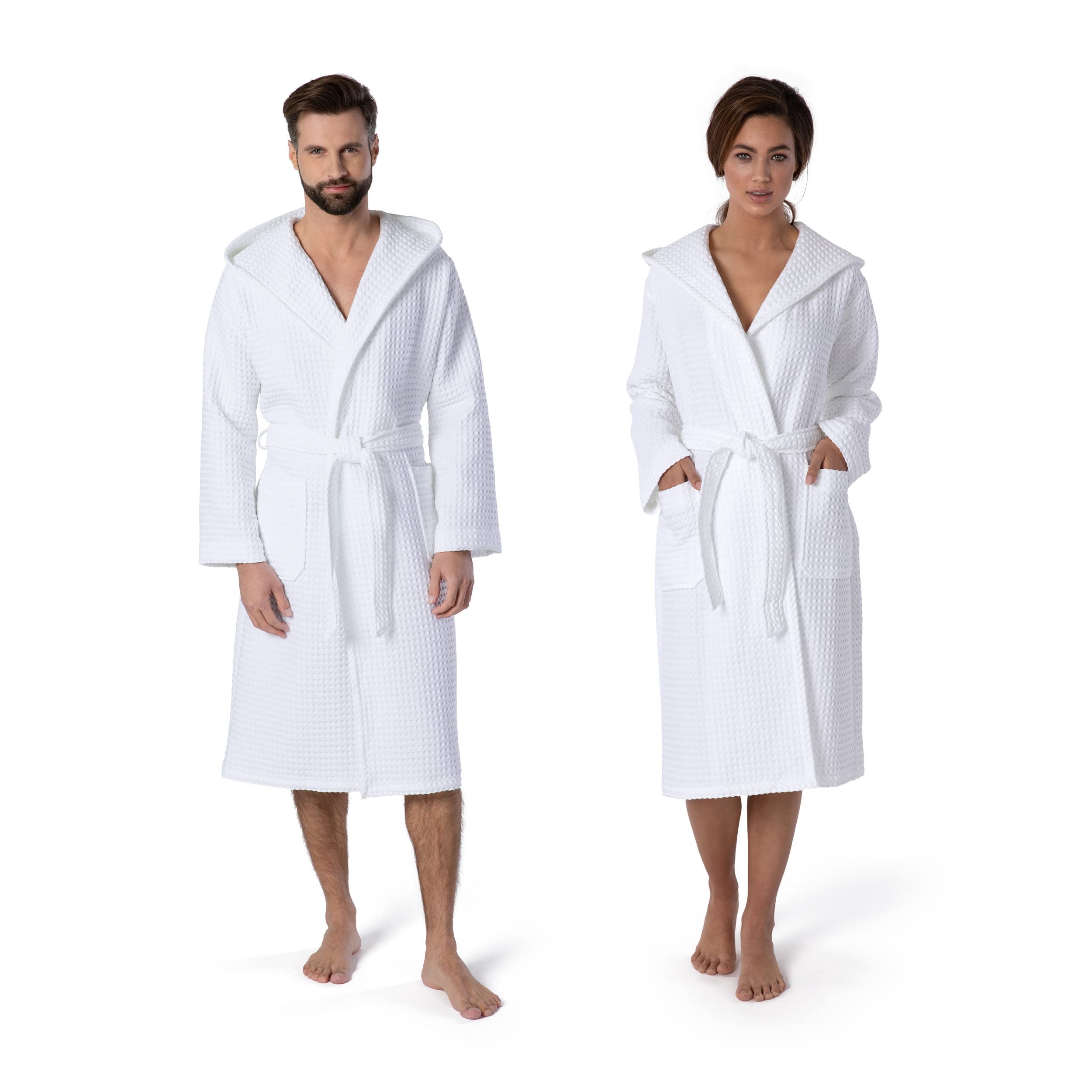 Möve Piquée hooded bathrobe in size L made of 100% cotton, snow