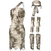 Toulite Halloween Women Mummy Costume Bandaged Mummy Dress with Arm Sleeves Legging Sleeves Headband for Cosplay