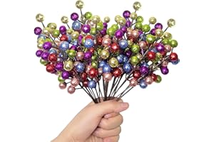 Joytential 24 Pack Christmas Glitter Berries Stems, 8.5 Inch Artificial Christmas Picks, Berry Branches for Christmas Tree Or