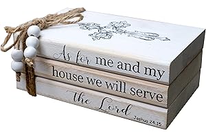 LIVDUCOT As for Me and My House We Will Serve the Lord Decor - Farmhouse Rustic Wood Decorative Books Stack for Home Coffee Table Living Room - Faux Books for Fireplace Mantle Bible Verses Decoration