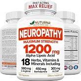 Neuropathy Support Supplement with 1200 mg HP-99 Alpha Lipoic Acid - Max Strength ALA Nerve Formula for Feet Hands Fingers Legs - Ultra Potent 18 in 1 Natural Nerve Vitamins - 180 Capsules