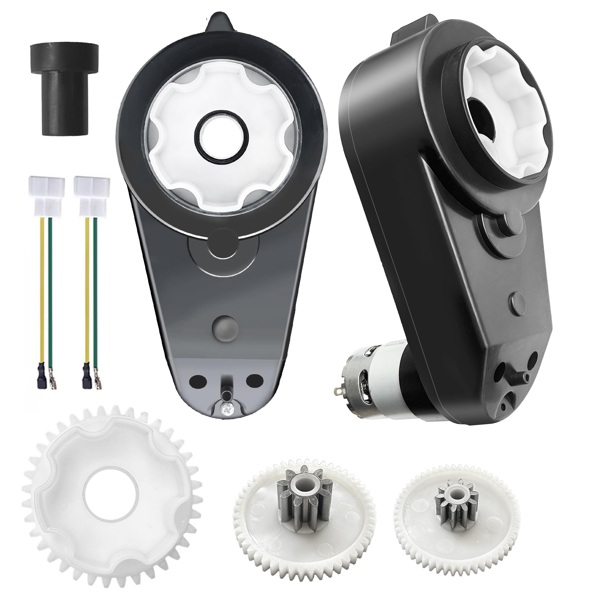 Photo 1 of 2Pack Large Aperture 24V RS555 12000RPM High Torque Steel Motor Gearbox for Power Wheels Motor Upgrade,36V High Speed Motors Gearbox for Kids Ride on Car Replacement Parts,1.9CM/0.74IN 1.6CM/0.61IN