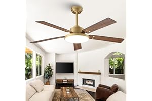 Vaczon 52 Inch Gold Ceiling Fans with Lights and Remote/APP, Modern Sleek Black and Gold Ceiling Fan, ETL Listed, Indoor Outdoor Smart Black Ceiling Fan for Bedroom Living Room Patio, 3CCT, 6 Speeds