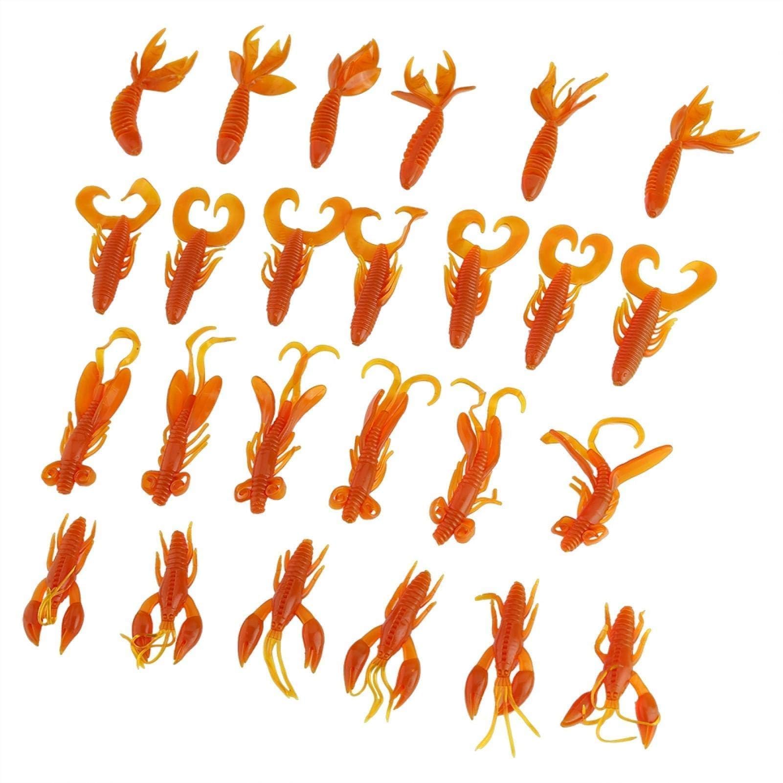 25Pcs Fishing Crawfish Lures, Soft Silicone Lobster Crayfish Fishing Jigs Lifelike Shrimp Shad Swimbait Artificial Shrimp Bait Lures for Freshwater Saltwater Trout Walleye Crappie (Orange)