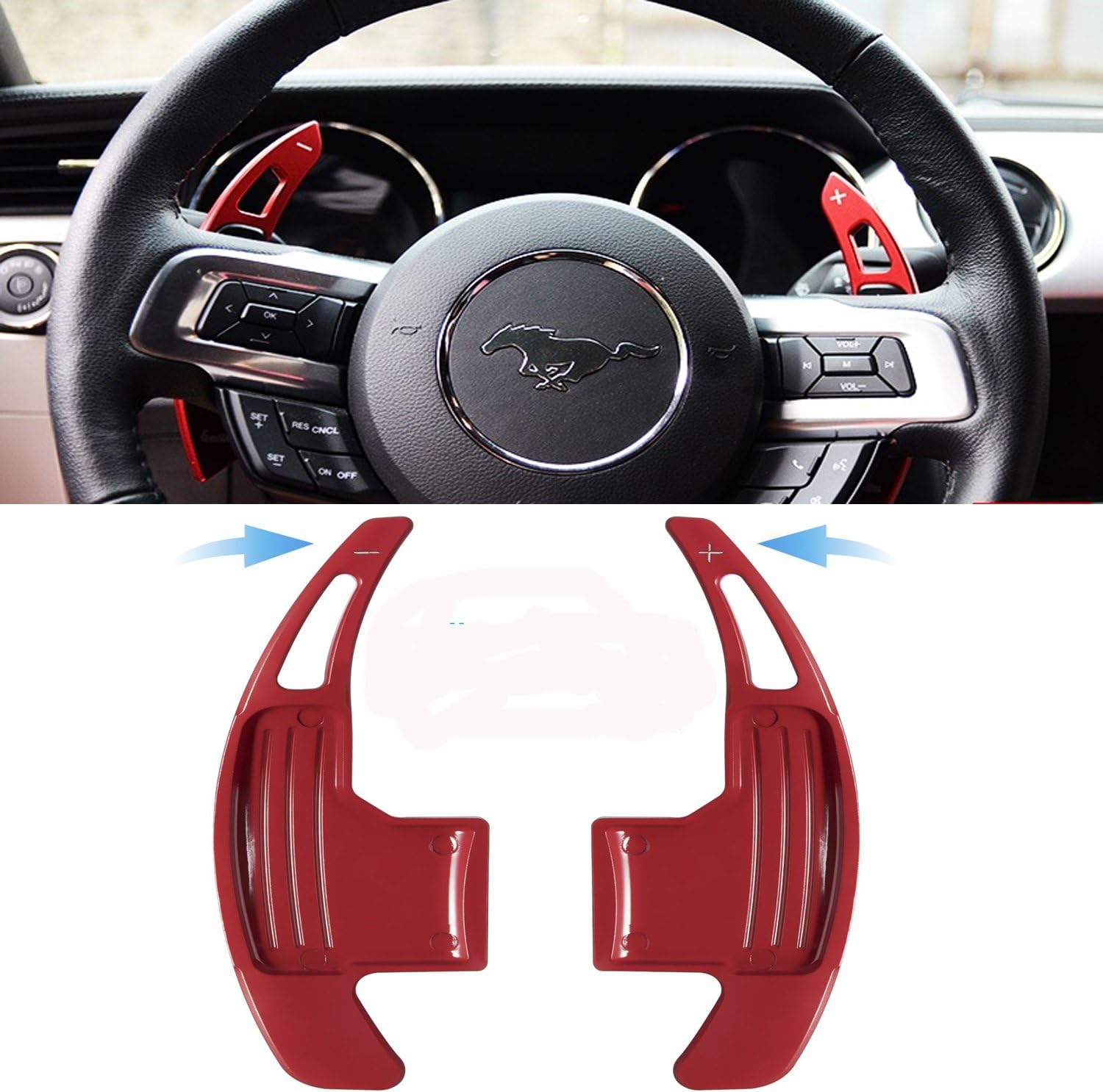 Airau Red Aluminum Steering Wheel Shift Paddle Shifter Trim Cover for Ford Mustang 2015 2016 2017 2018 2019- Pair