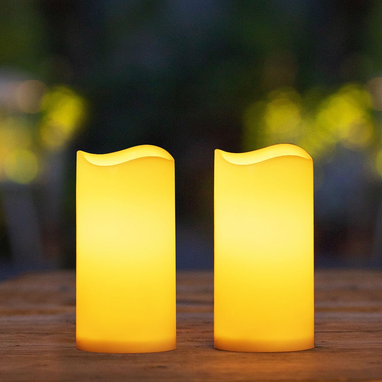 Photo 1 of **MISSING 1** TFROSIM Solar Candles Outdoor Waterproof, 3" x 6" Ivory White Flameless Candles, Dusk to Dawn Light Sensor, LED Rechargeable Pillar Solar Candles for Outdoor Lanterns, Patio Decor, Set of 2