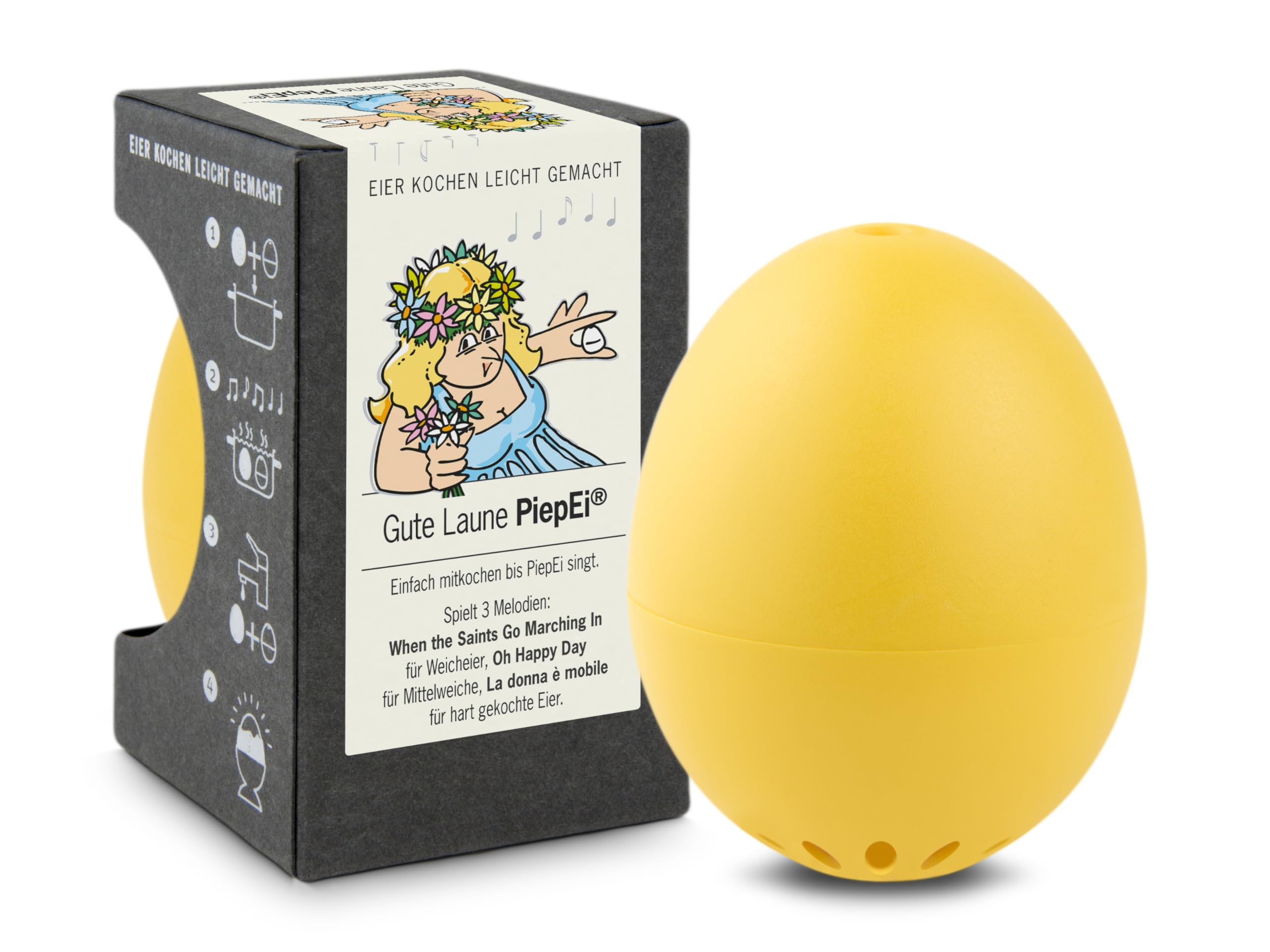 PiepEi Singing Egg Timer for Cooking, Yellow, 5,1 x 4,5 cm